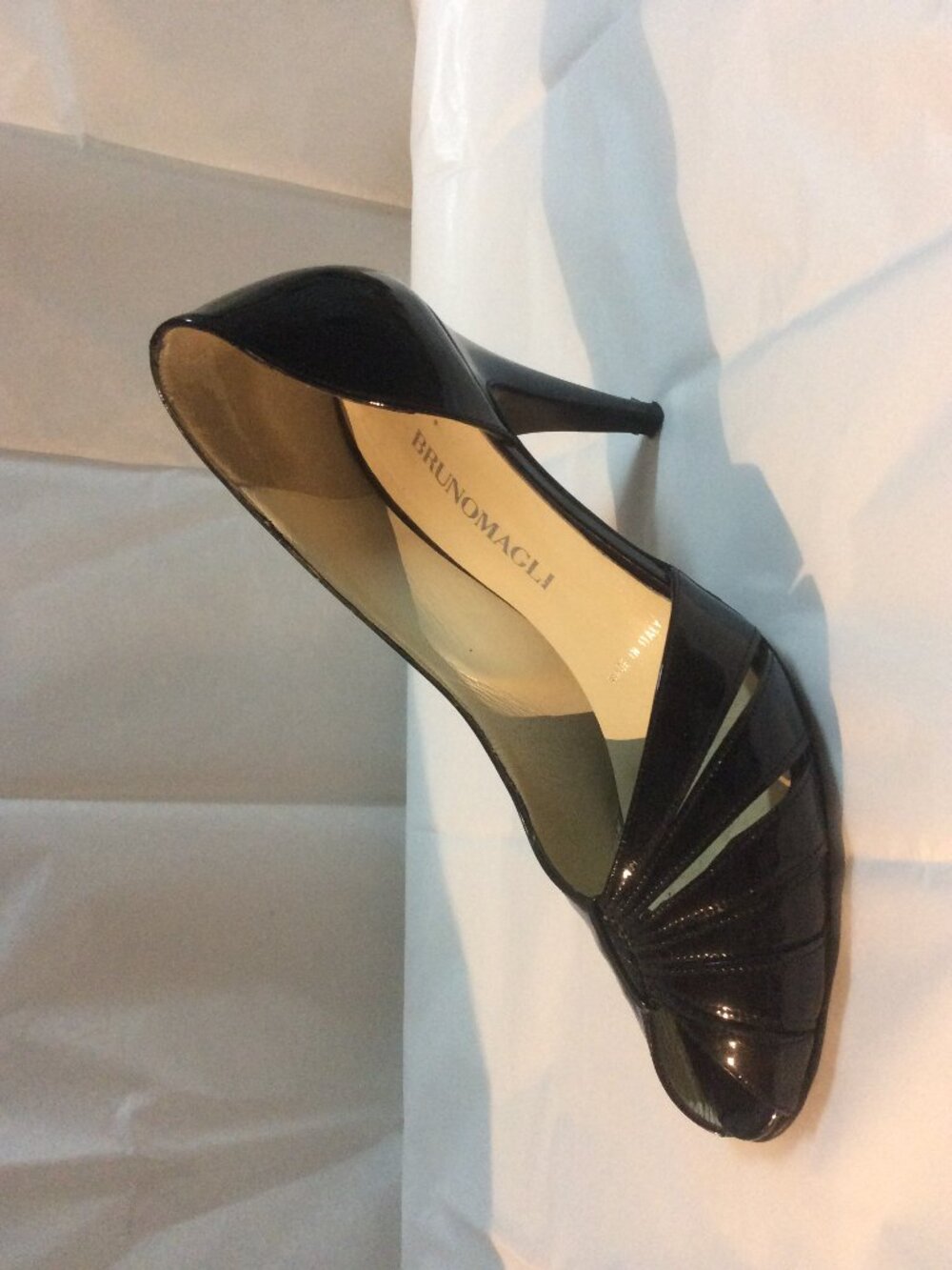 Bruno Magli Black Patent Leather Peep Toe Heels Size 38